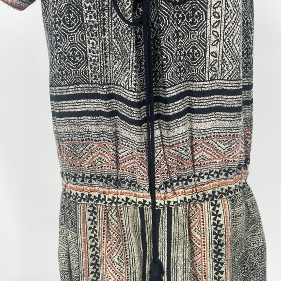 Cleobella Boho Shakira Romper Playsuit Sz Medium Short Sleeve Tassel Black Aztec - Picture 9 of 16